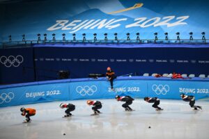 Short Track speed skaters at Beijing 2022 test venue